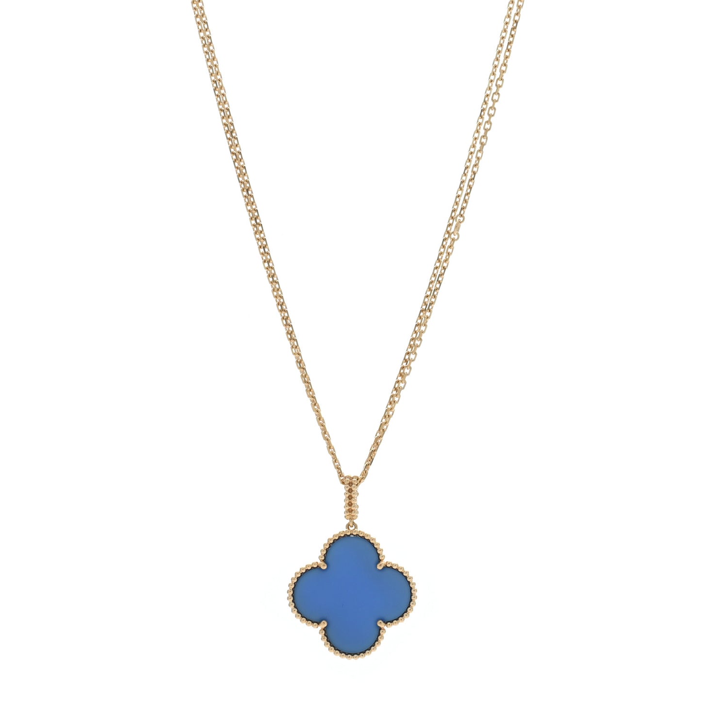 18K Yellow Gold Blue Agate Magic Alhambra Long Necklace