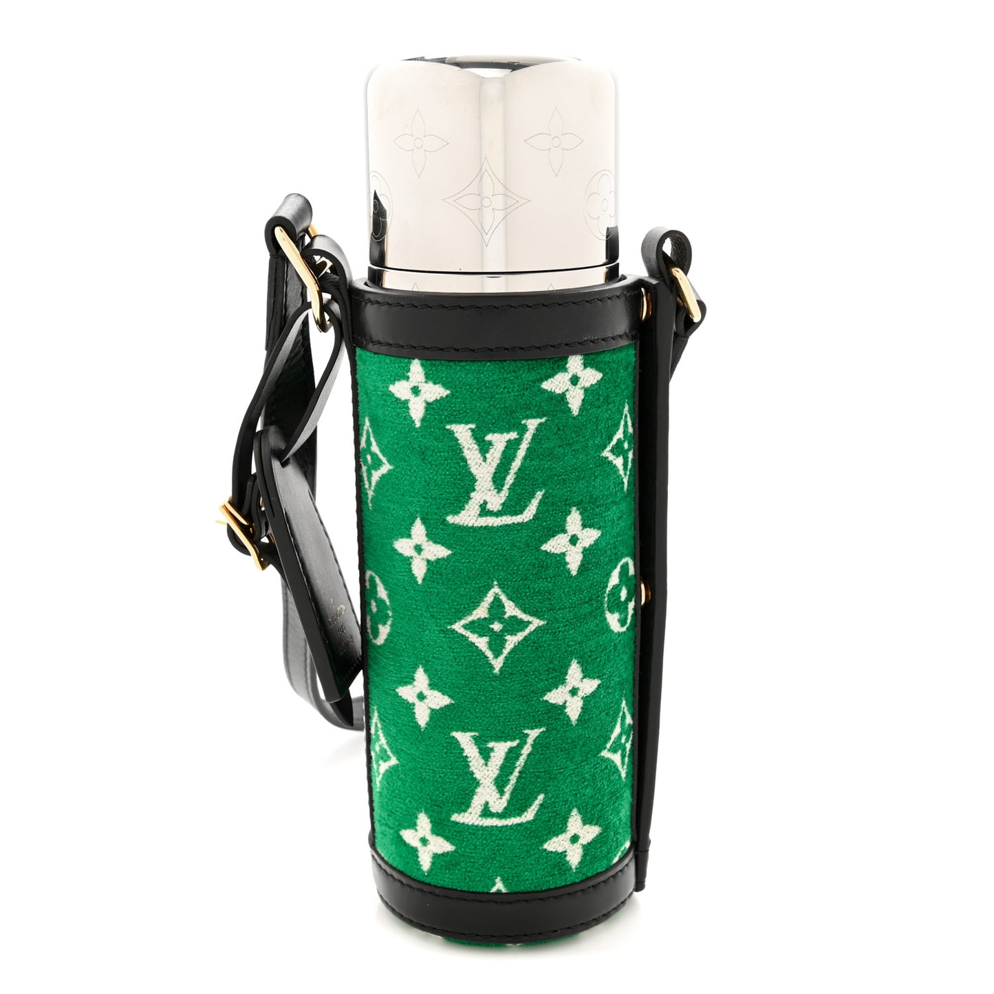 Jacquard Velvet Monogram Flask Holder Vert