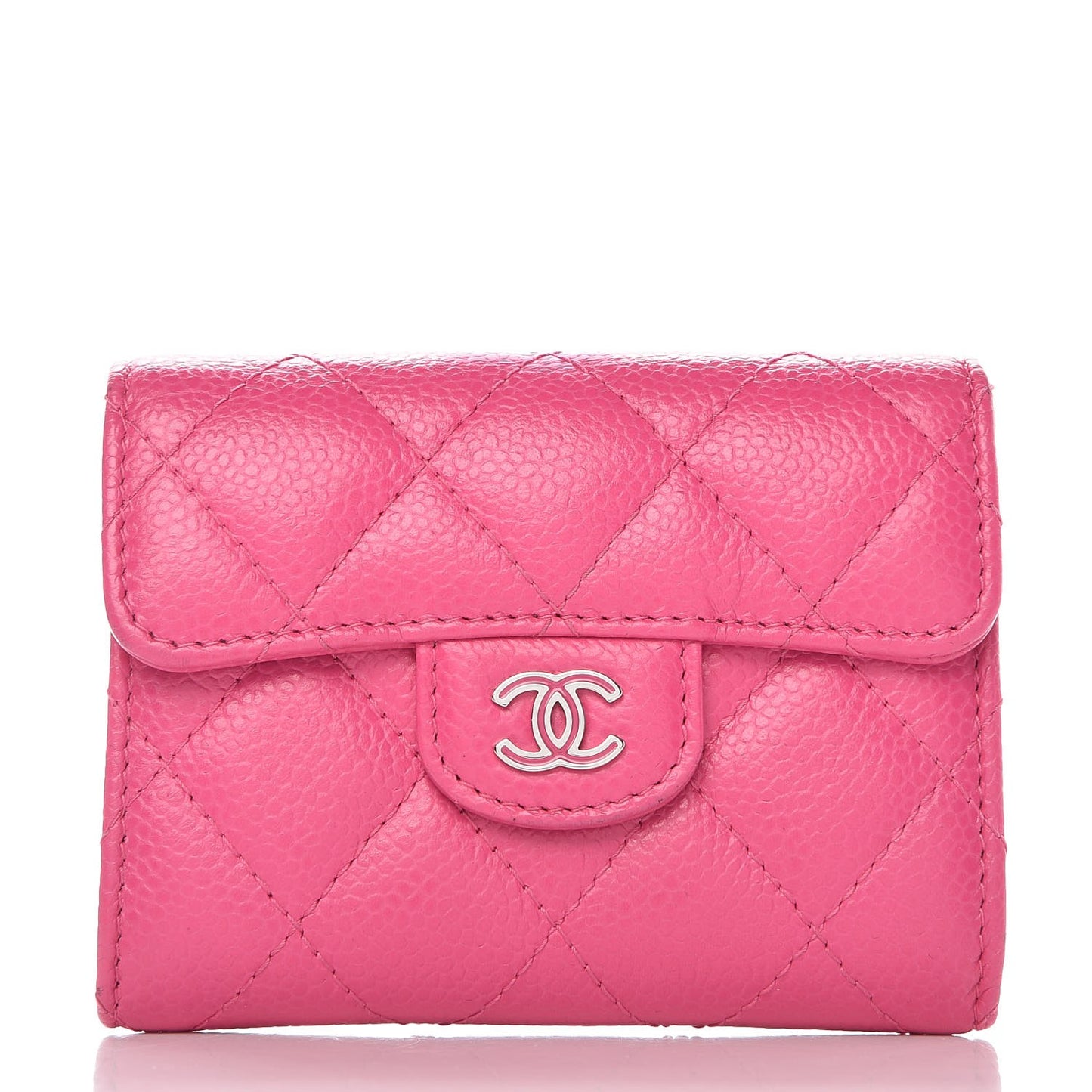 Caviar Quilted Card Holder Dark Pink