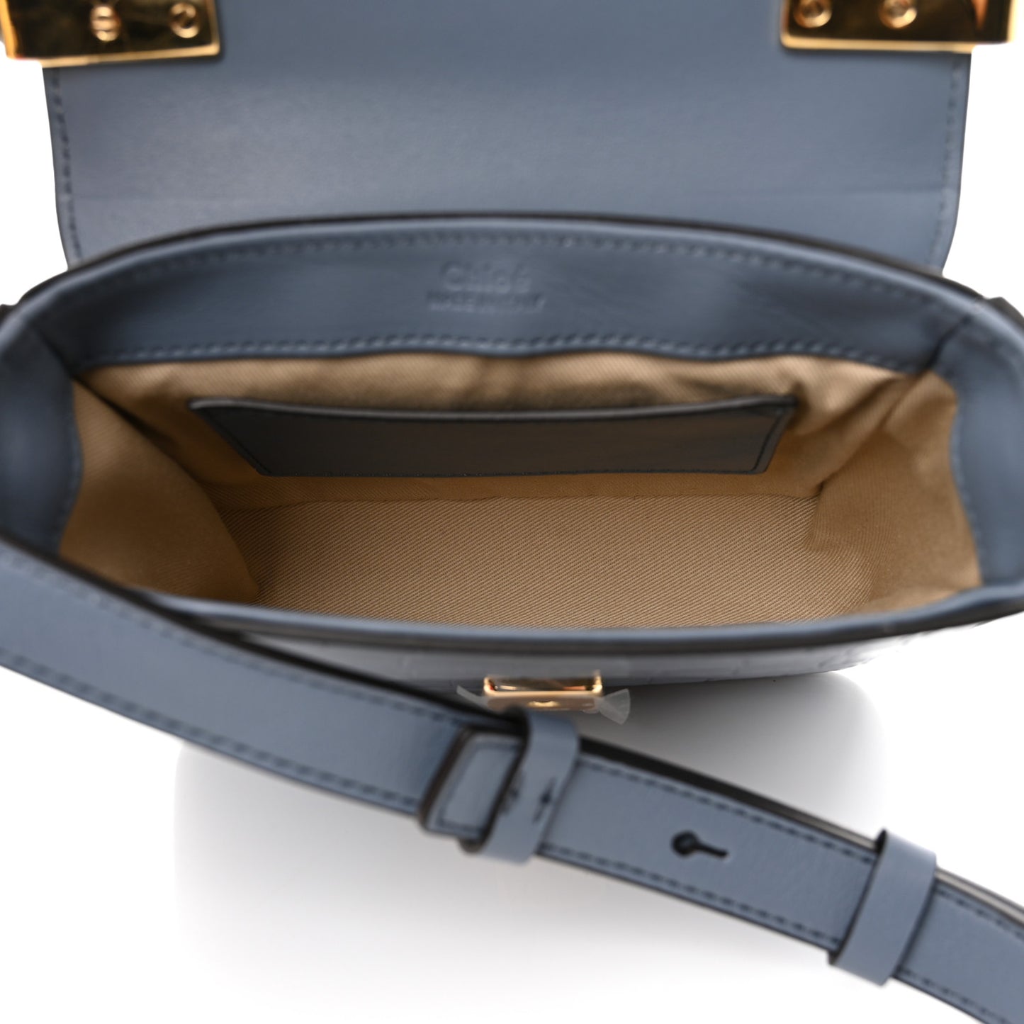 Calfskin Crocodile Embossed Mini C Double Carry Ash Blue