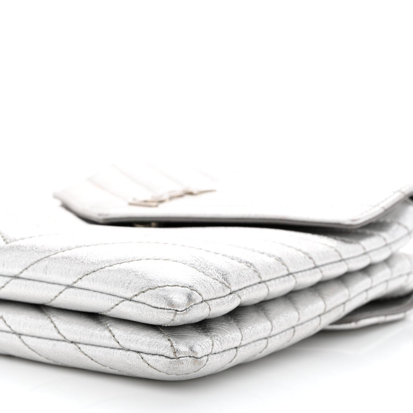 Metallic Lambskin Quilted Double Flap Bag Silver