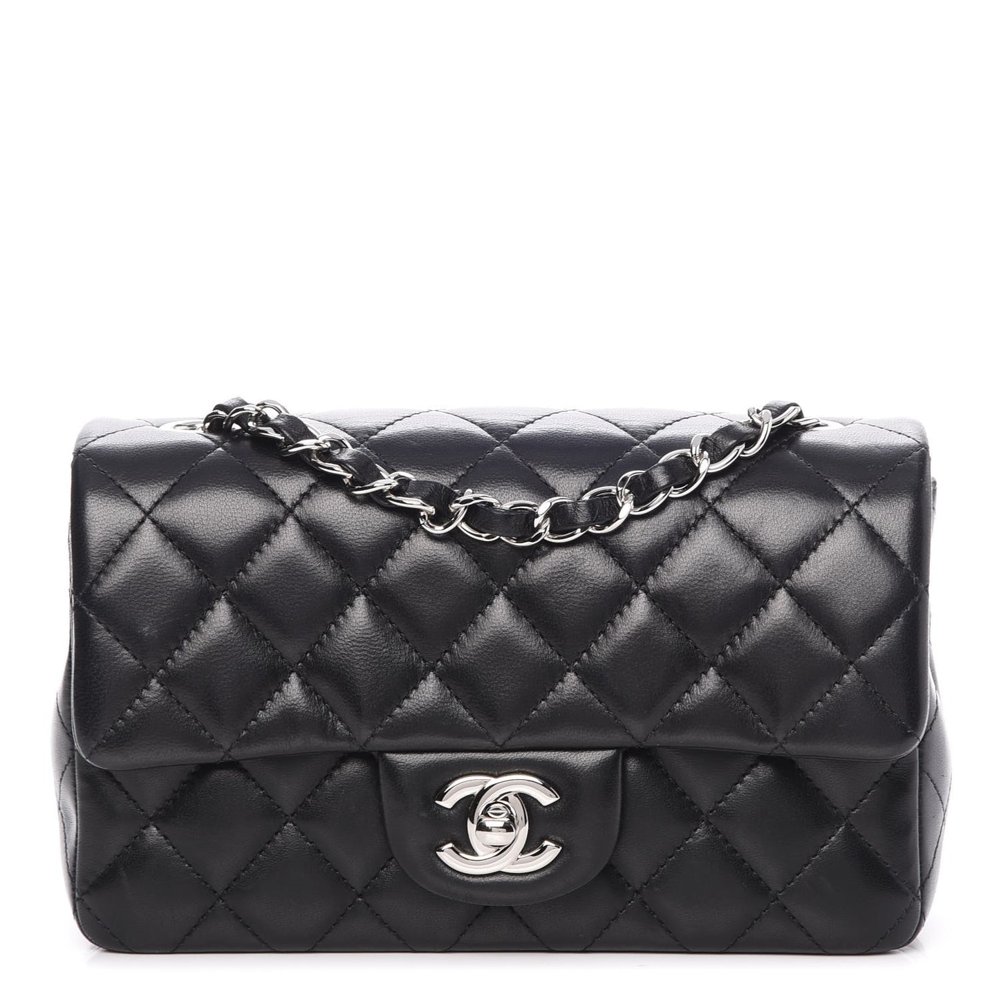 Lambskin Quilted Mini Rectangular Flap Black