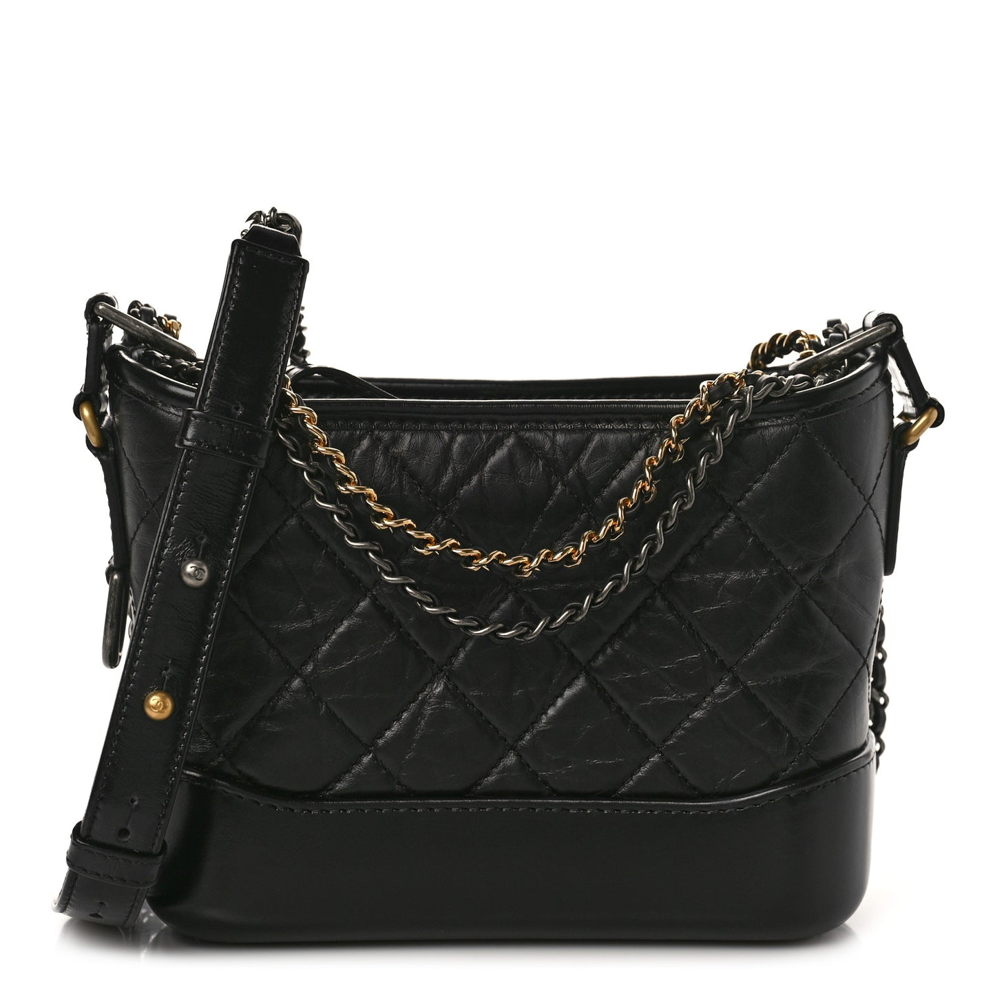 Aged Calfskin Quilted Small Gabrielle Hobo Black