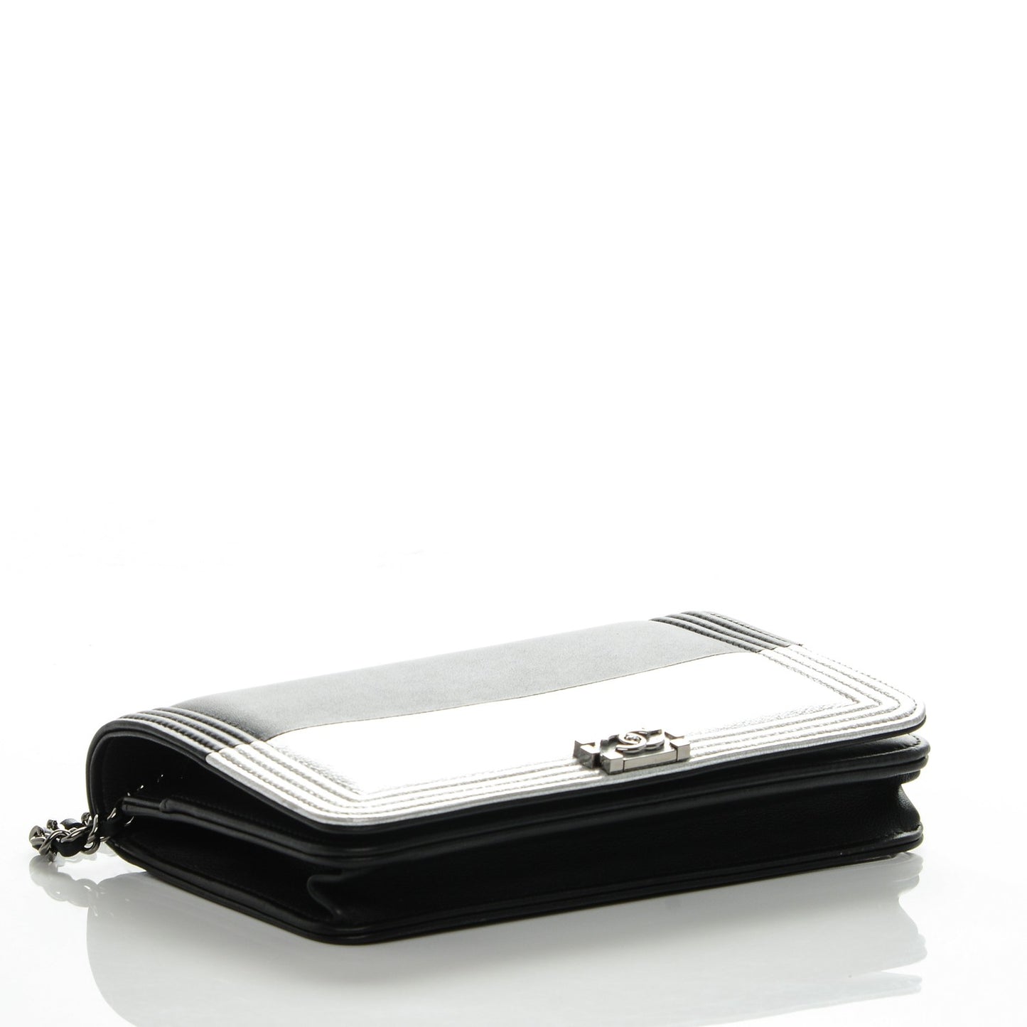 Metallic Goatskin Calfskin Boy Wallet on Chain WOC Black Silver