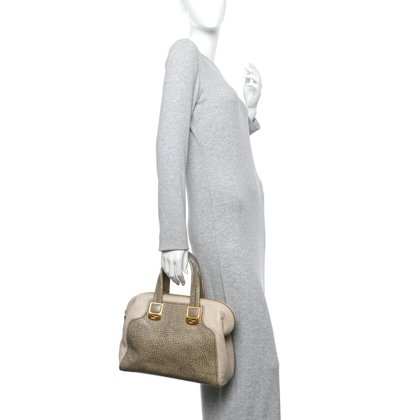 Pebbled Calfskin Small Chameleon Tote Beige Grey