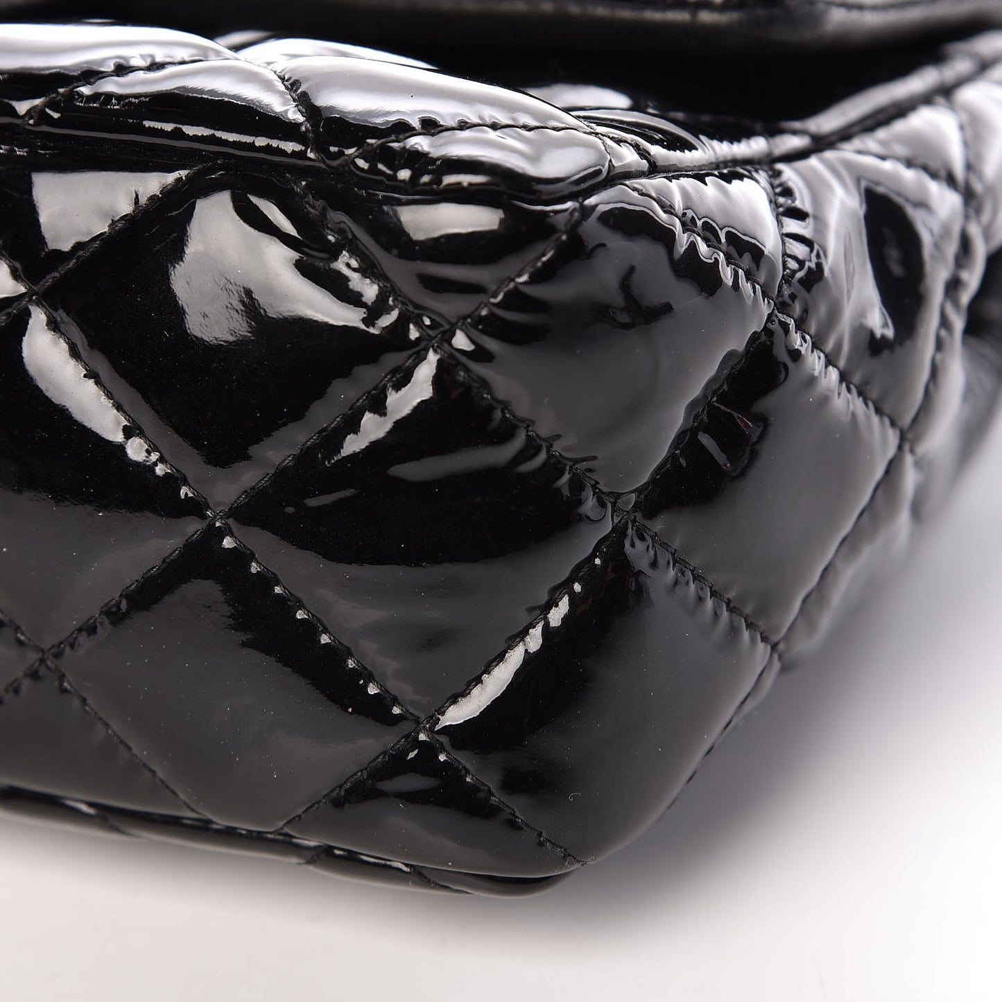 Patent Calfskin Quilted Mini Rectangular Flap Black