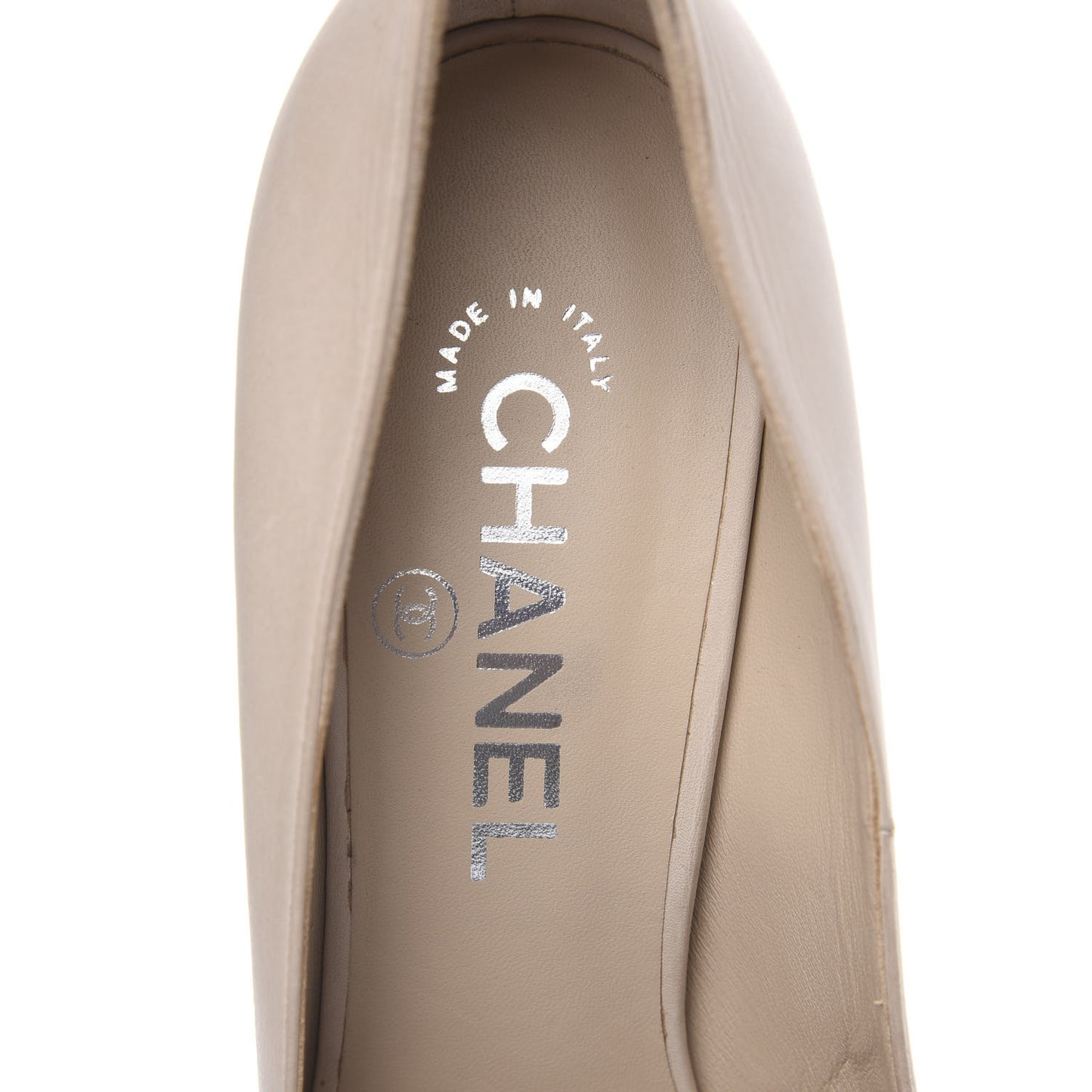 Calfskin CC Cap Toe Platform Chain Pumps 37 Beige Black