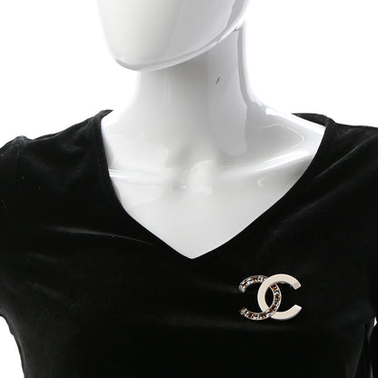 Chanel Resin Crystal Baguette CC Brooch Gold White 2 of 5