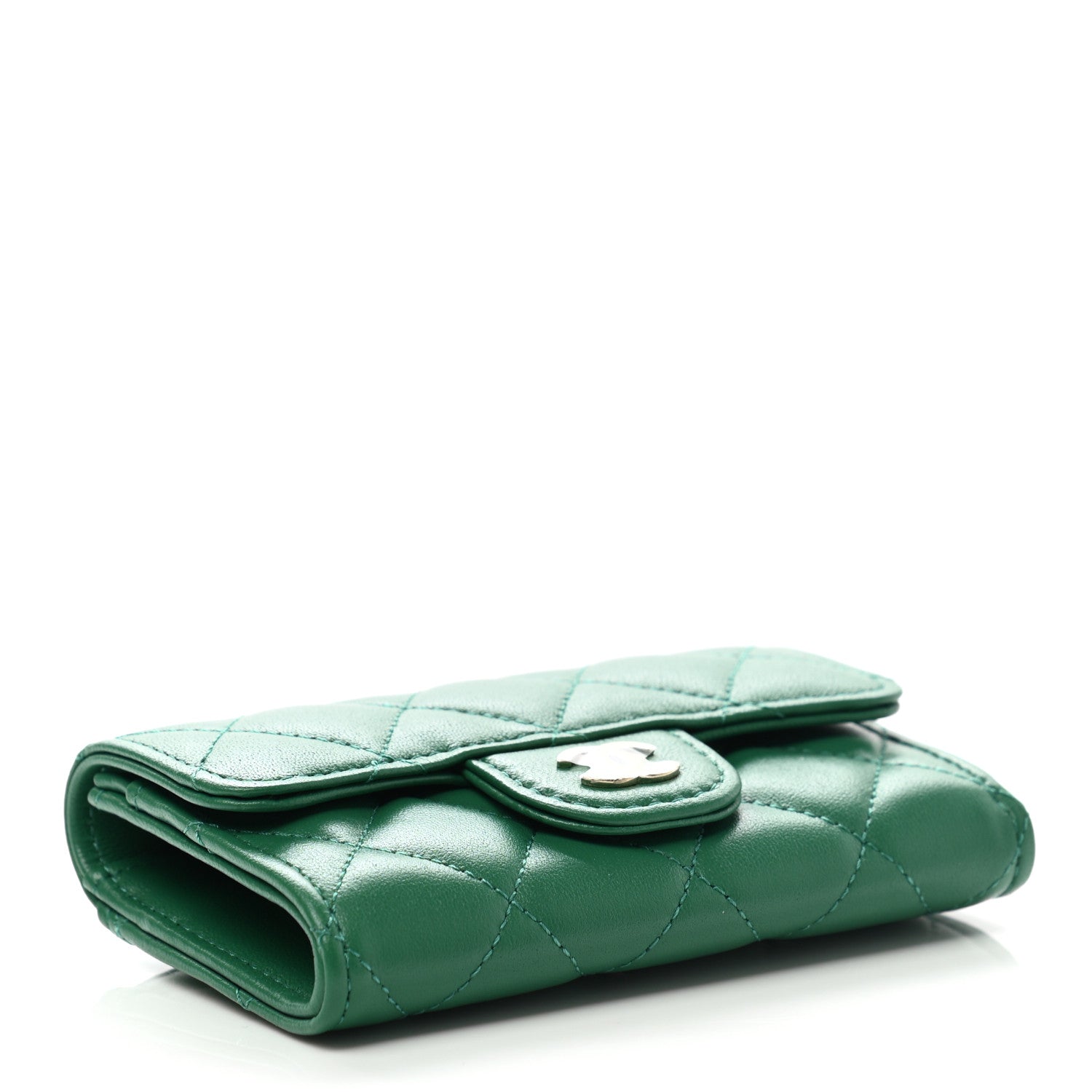 Chanel Lambskin Quilted Flap Card Holder Wallet Green 4 of 8