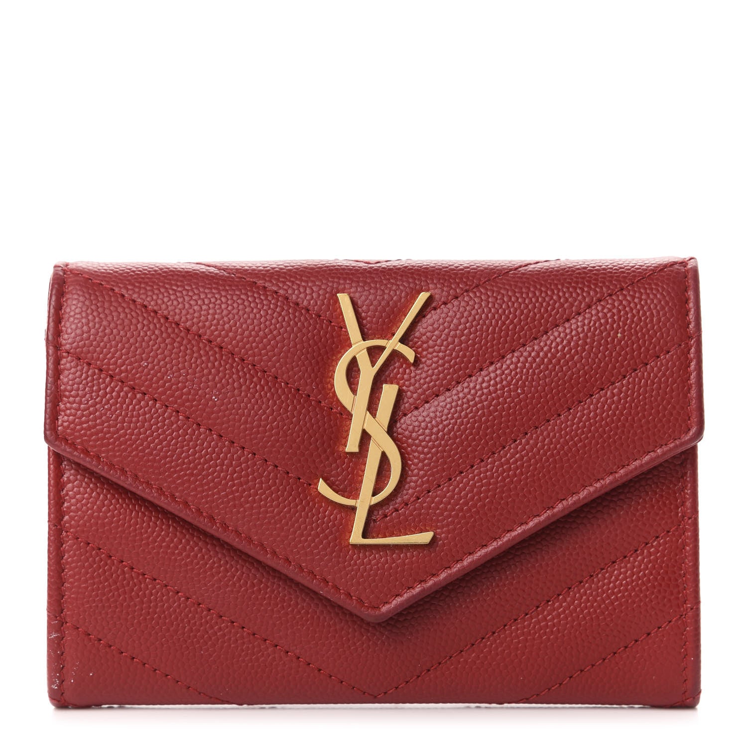 Saint Laurent Grain De Poudre Matelasse Chevron Small Monogram Envelope Wallet New Red 1 of 11