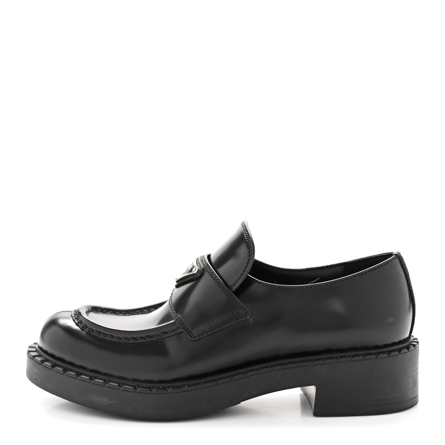 Prada Spazzolato Metal Triangle Logo 50mm Loafers 36.5 Black 2 of 27