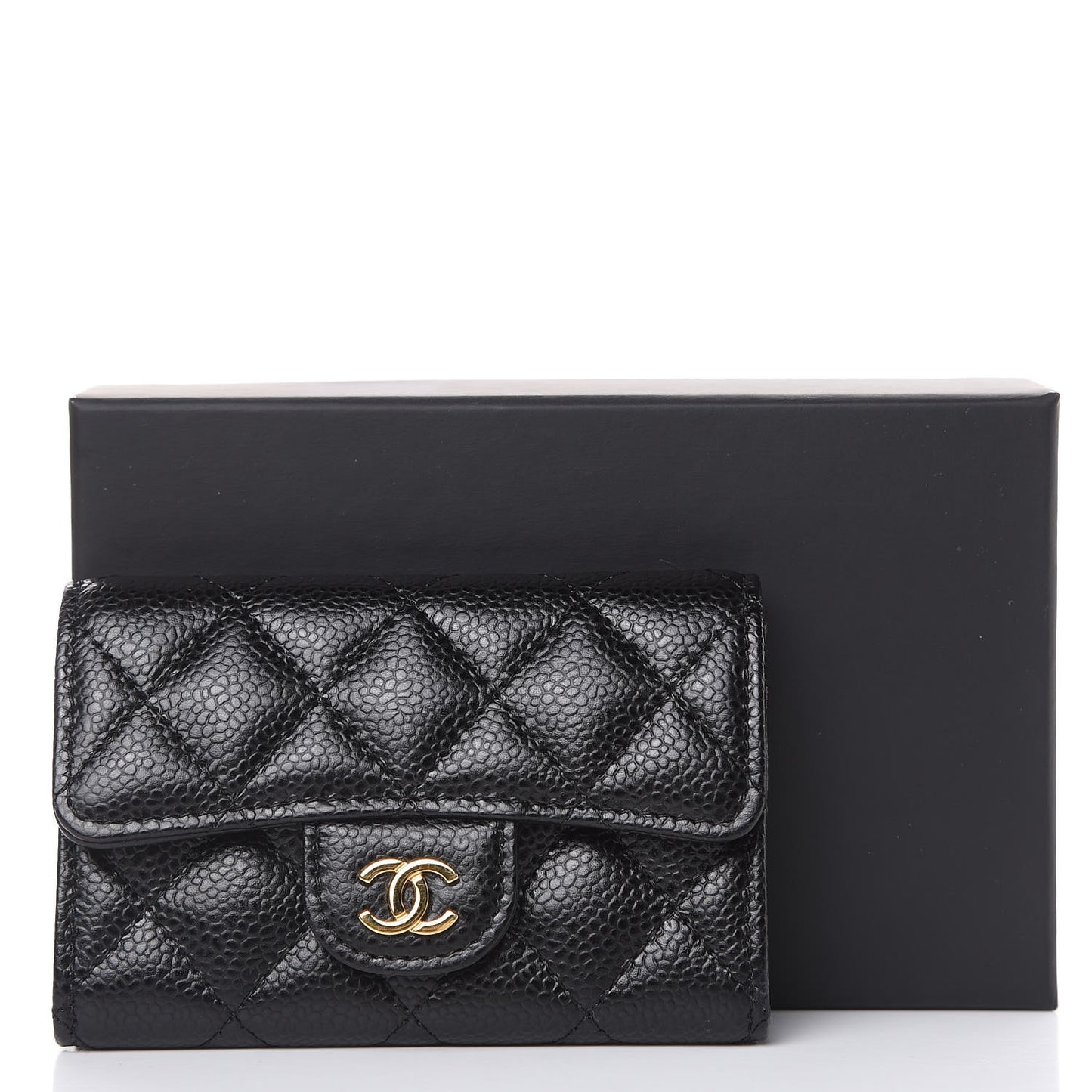 Caviar Quilted Flap Card Holder Black