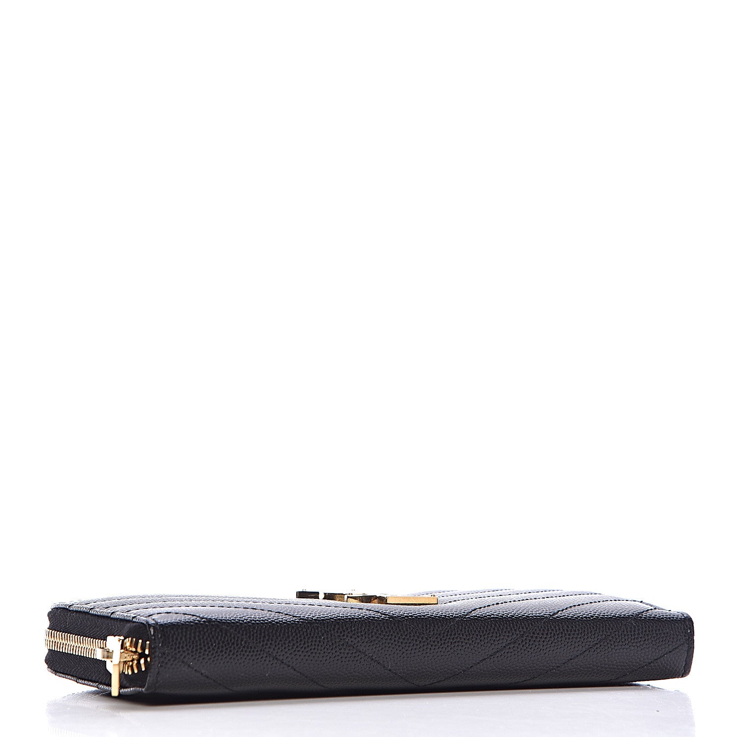 Saint Laurent Grain De Poudre Matelasse Chevron Monogram Zip Around Wallet Black 4 of 9
