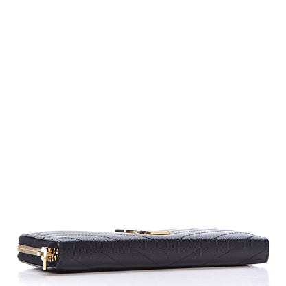 Saint Laurent Grain De Poudre Matelasse Chevron Monogram Zip Around Wallet Black 4 of 9