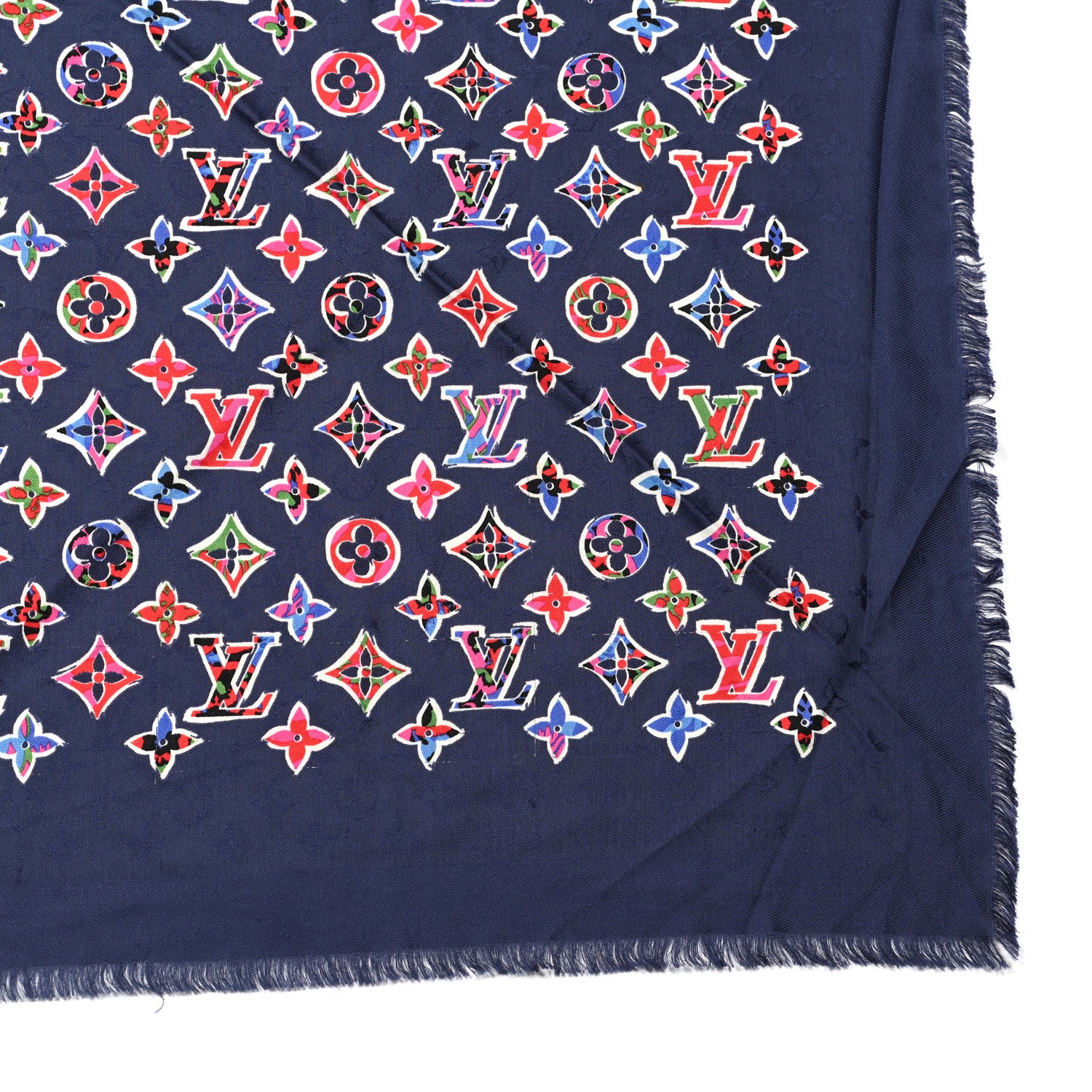 Louis Vuitton Wool Silk ABC Monogram Shawl Navy 3 of 4