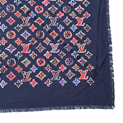 Louis Vuitton Wool Silk ABC Monogram Shawl Navy 3 of 4