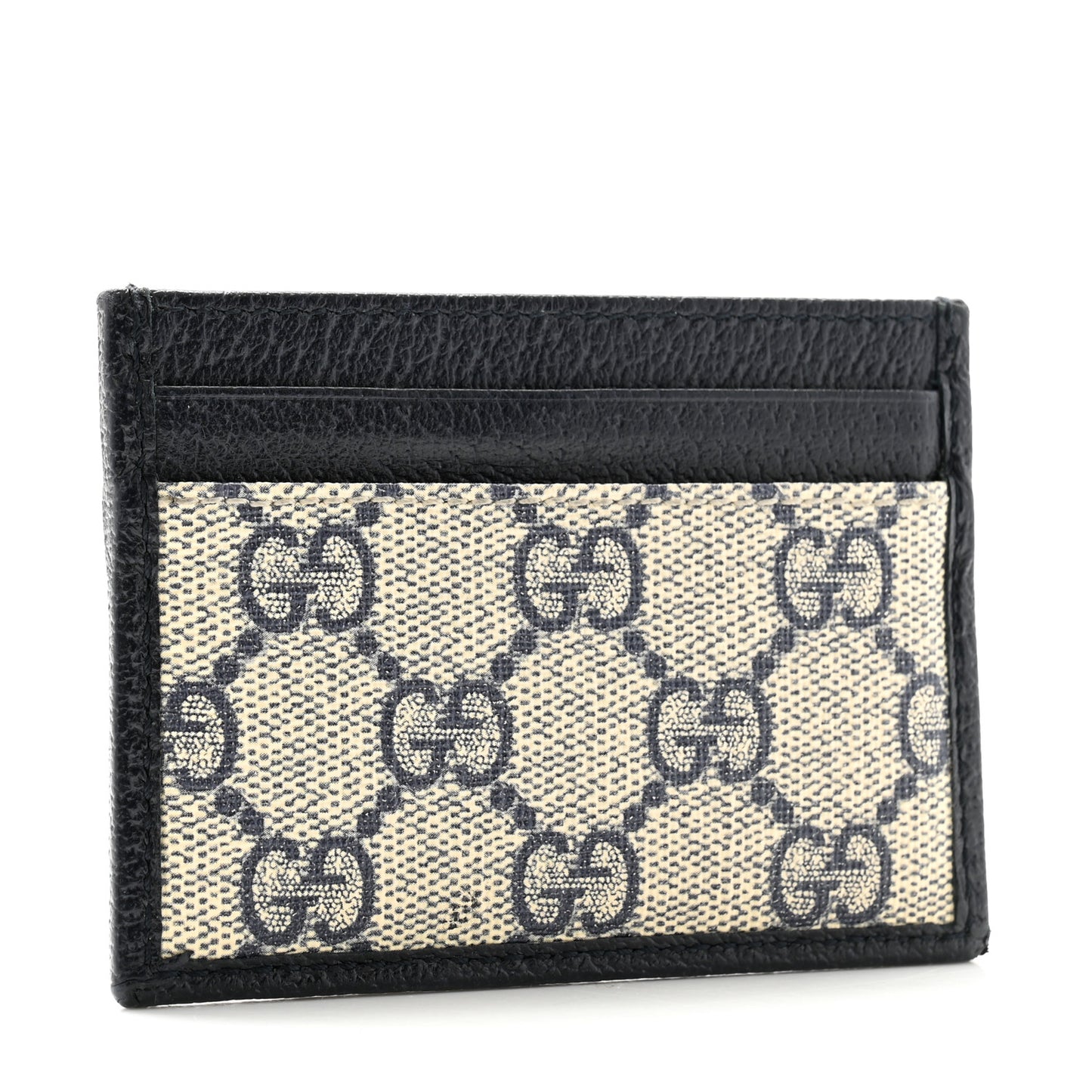 GG Supreme Monogram Textured Dollar Calfskin Retro Interlocking G Card Holder Beige Blue