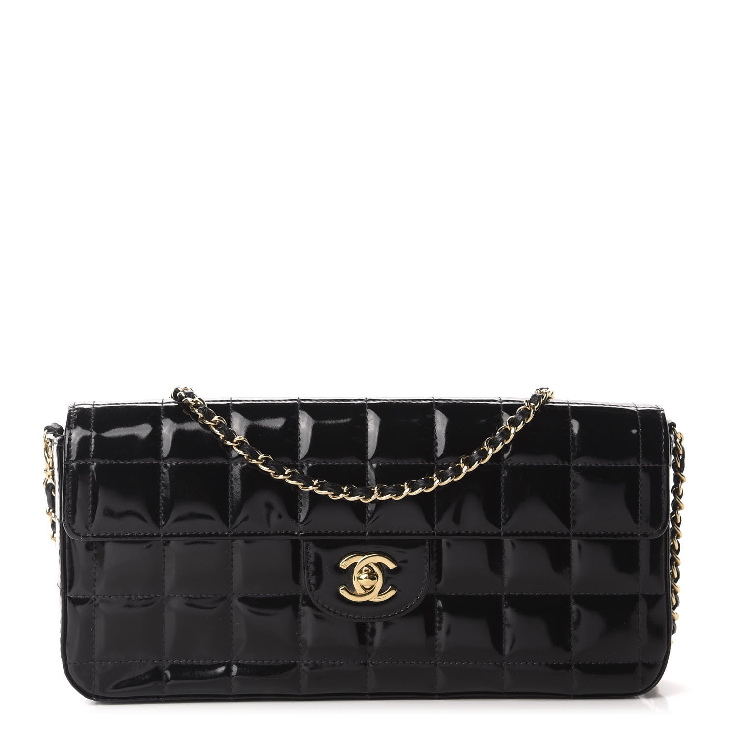 Chanel Patent Quilted East West Chocolate Bar Flap Black 1 of 13