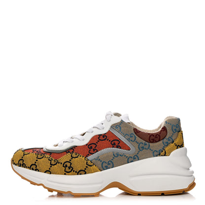 Gucci Monogram Multicolor Demetra Womens Rhyton Sneakers 38 Yellow Blue Great White Tabasco 1 of 12