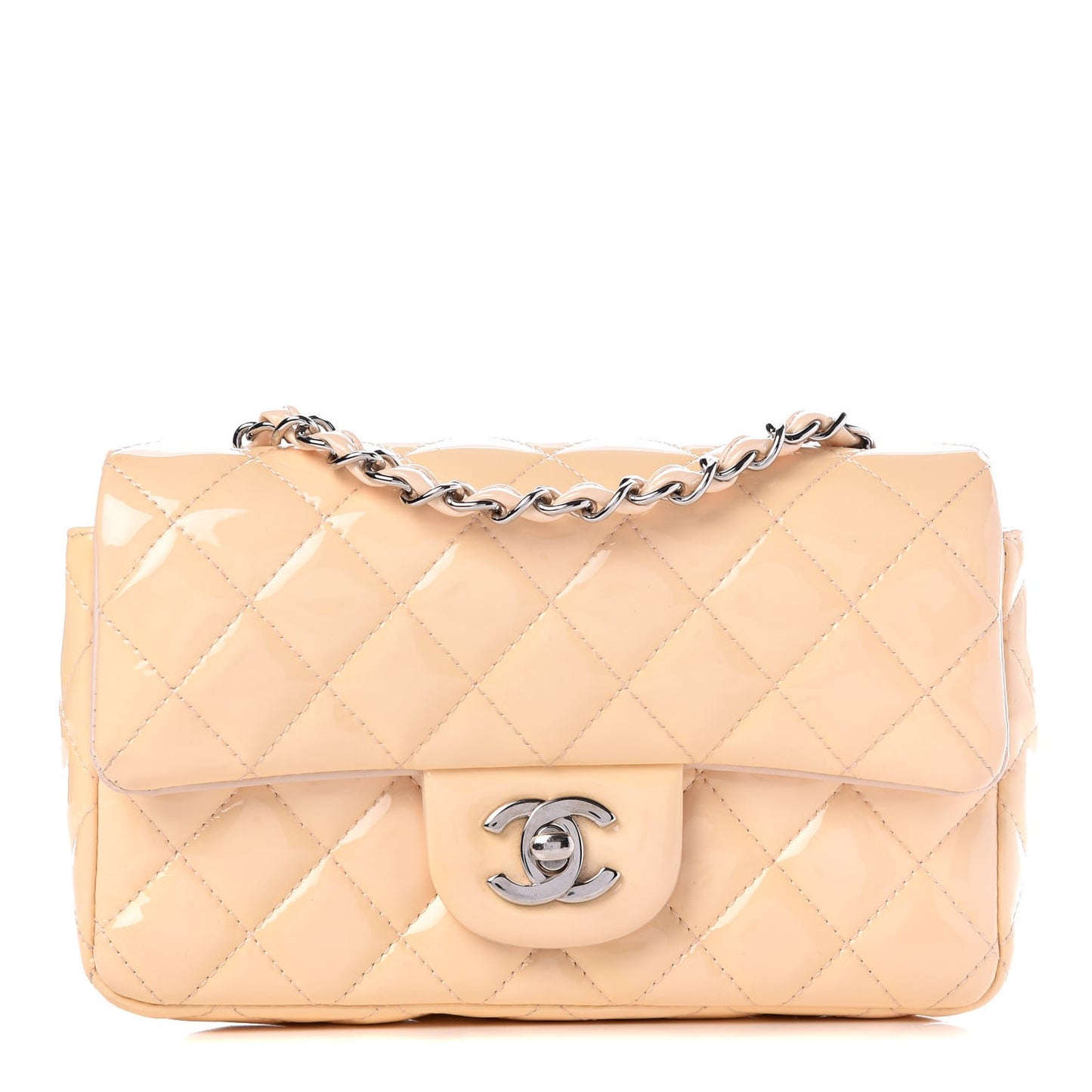 Patent Calfskin Quilted Mini Rectangular Flap Rose Clair