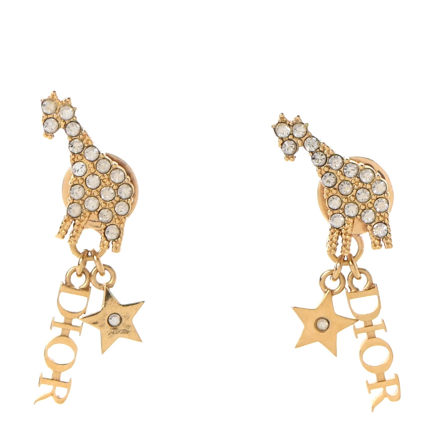 Christian Dior Crystal Diorable Giraffe Logo Earrings Gold 1 of 5