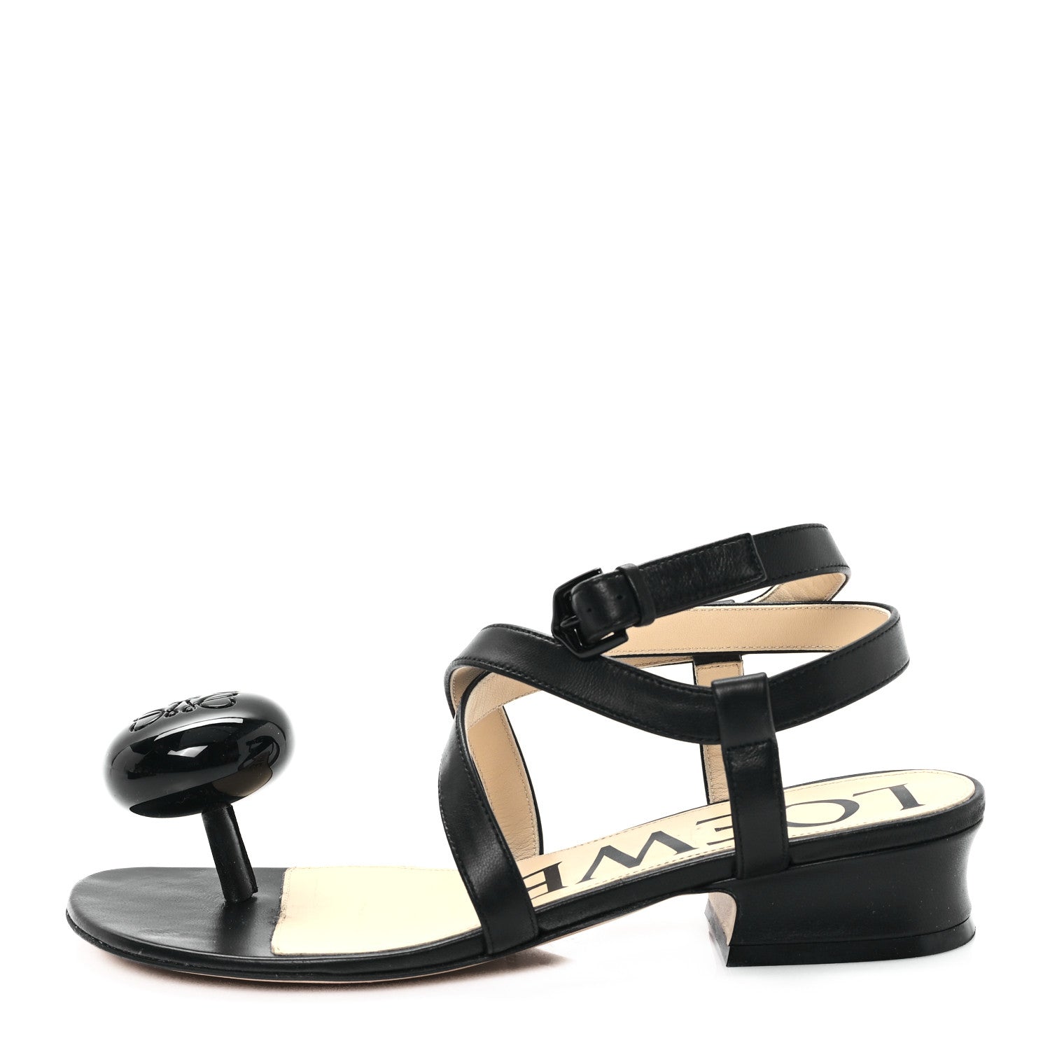 Loewe Calfskin Paula's Ibiza Pebble Toe Post Calle Sandals 37 Black 1 of 9