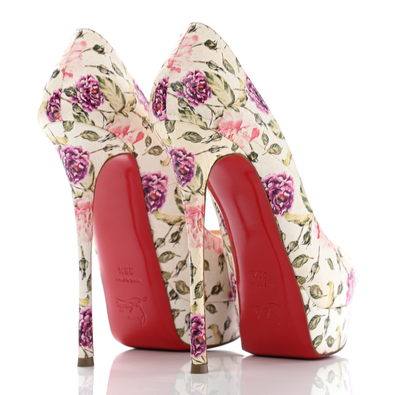 Christian Louboutin Watersnake Fiori Fetish Peep 150 Pumps 38.5 Latte Pompadour 3 of 12