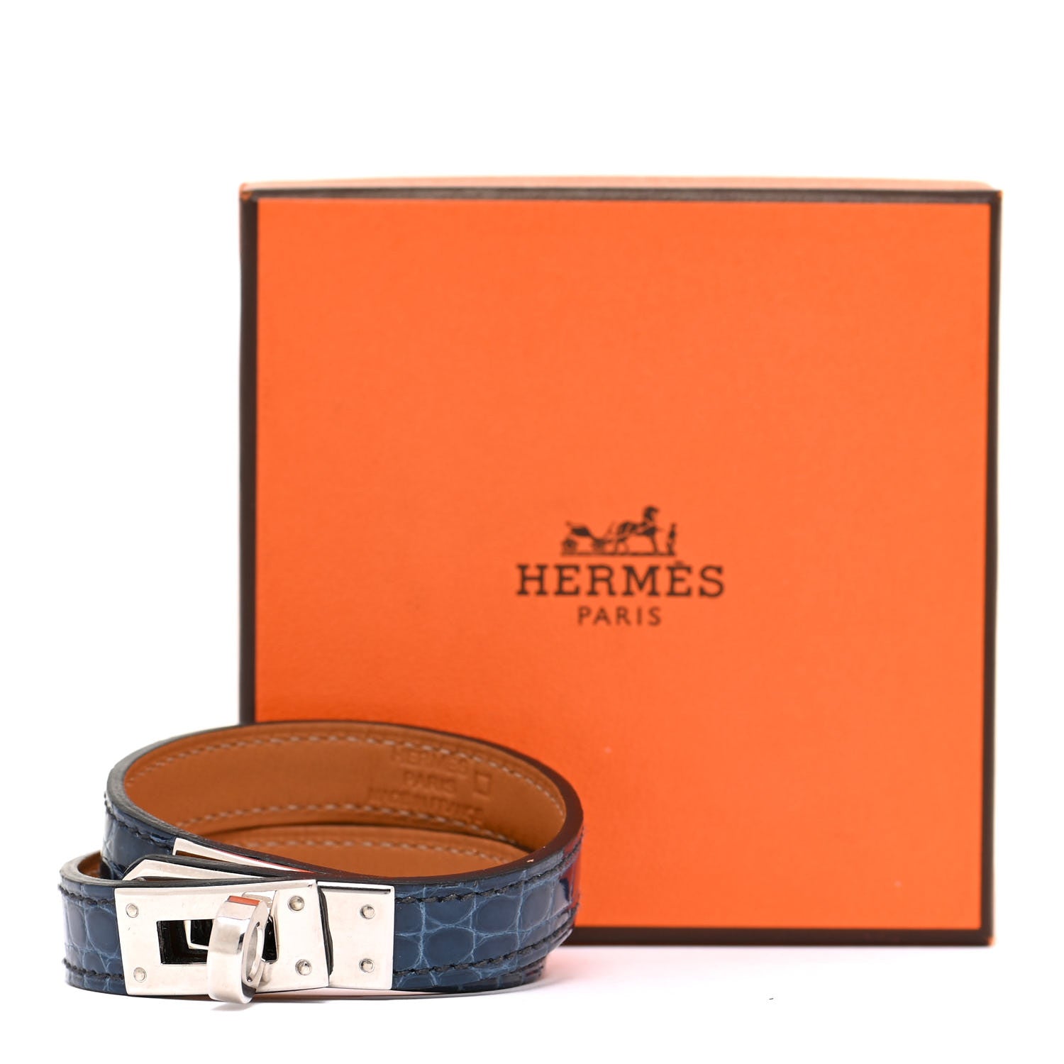 Hermes Shiny Alligator Kelly Double Tour Bracelet S Bleu Roi 9 of 9