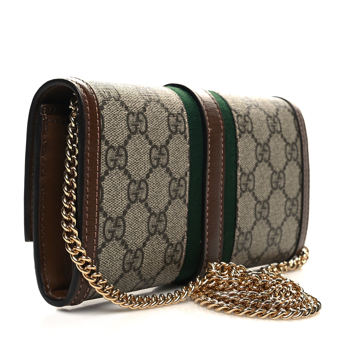 GG Supreme Monogram Azalea Calfskin Web Jackie 1961 Chain Wallet Beige Ebony Brown Sugar