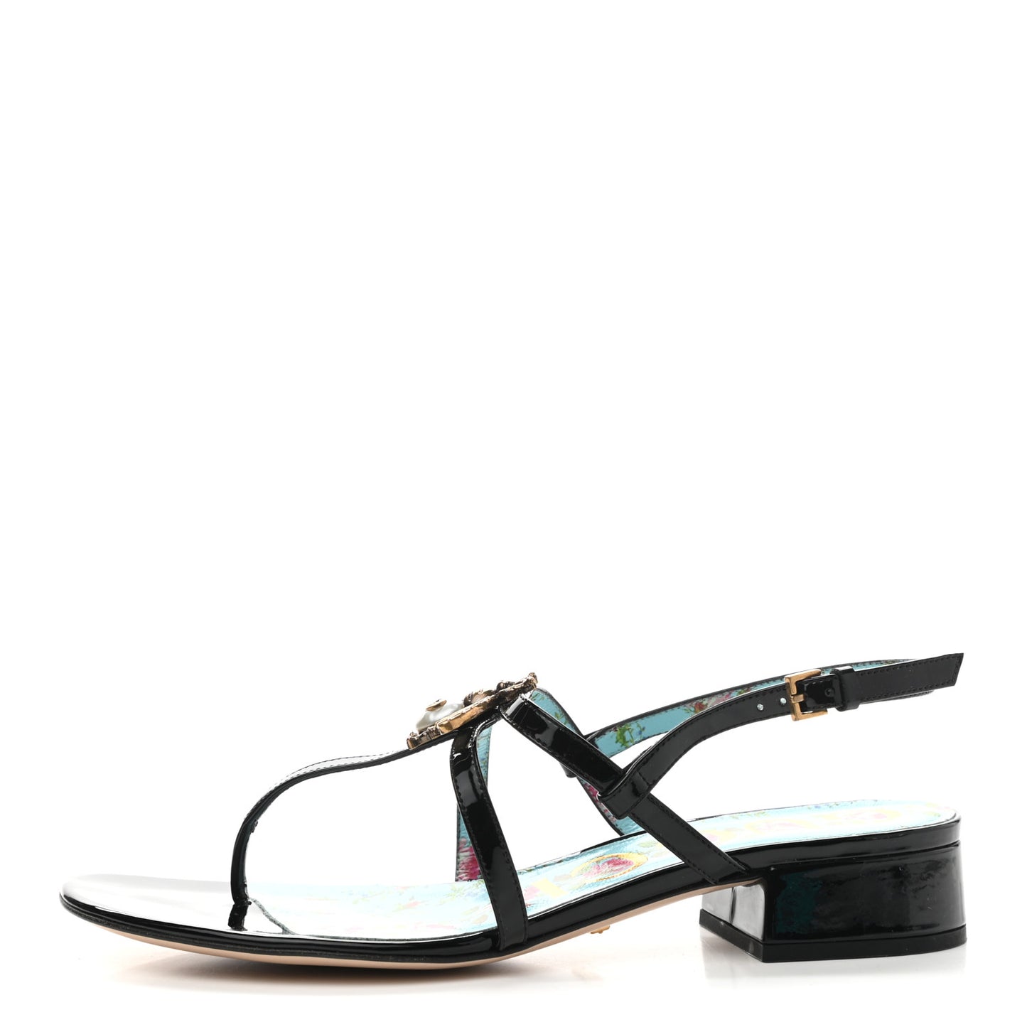 Patent Calfskin Bee Thong Sandals 36 Black