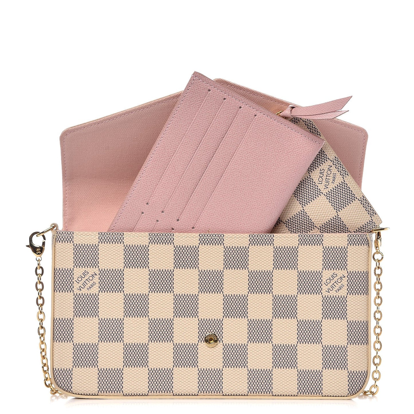 Damier Azur Pochette Felicie Chain Wallet Rose Ballerine