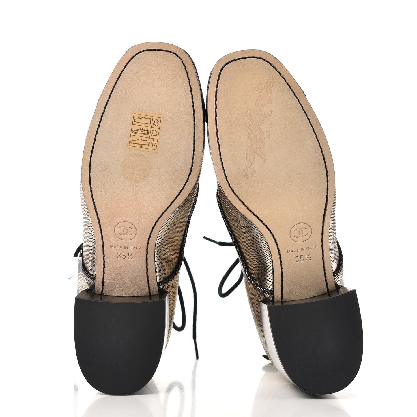 Laminated Calfskin CC Lace Up Short Boots 35.5 Gold Silver