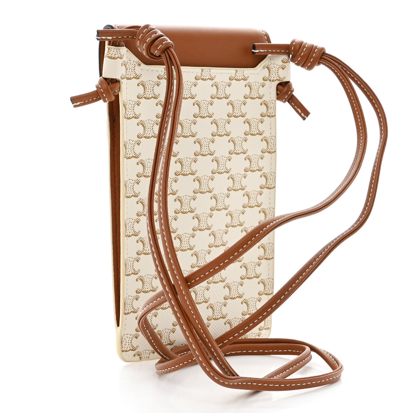 Triomphe Canvas Lambskin Phone Pouch With Flap White Tan
