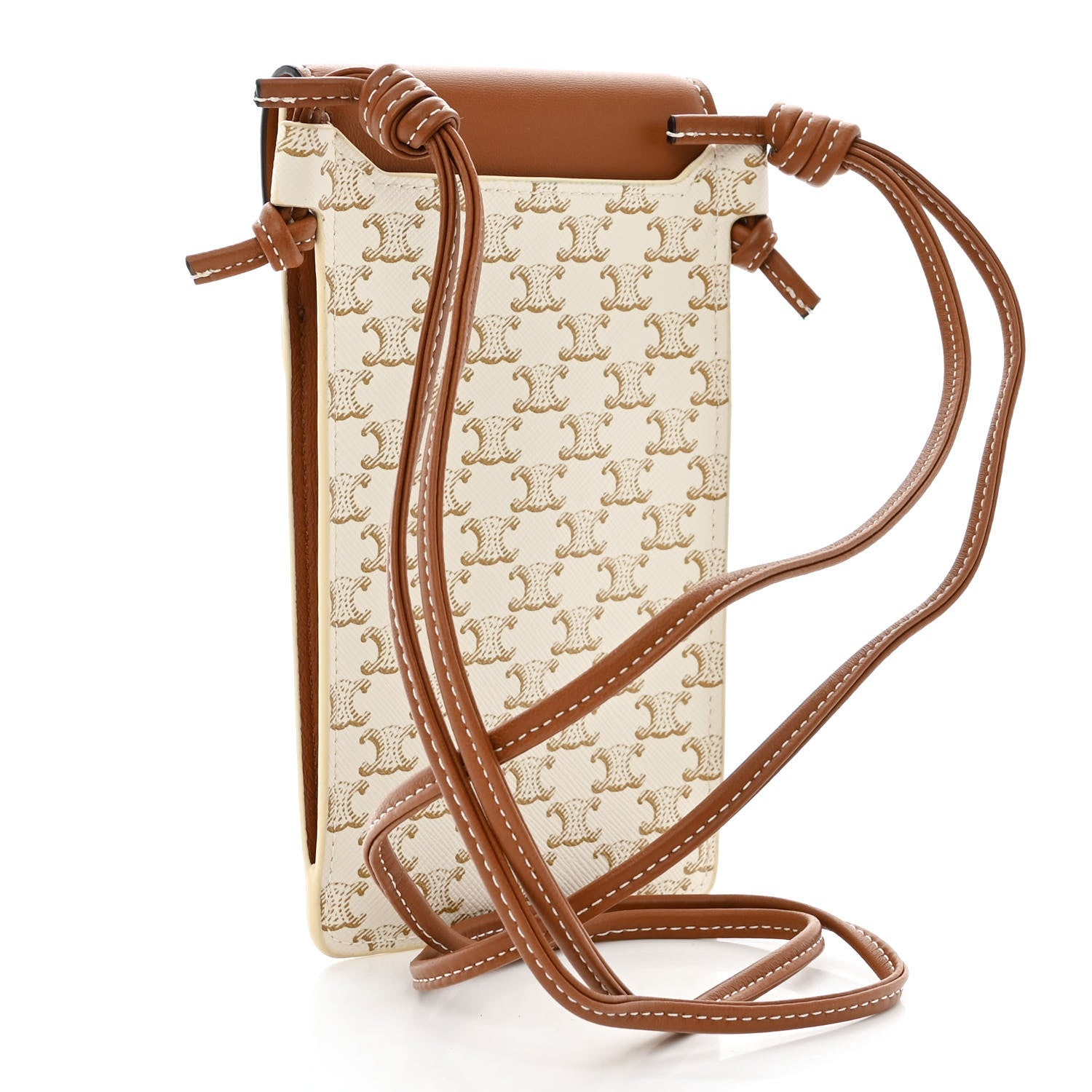 Celine Triomphe Canvas Lambskin Phone Pouch With Flap White Tan 3 of 10