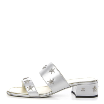 Chanel Iridescent Calfskin Crystal Stars Mules 38 Silver 1 of 8