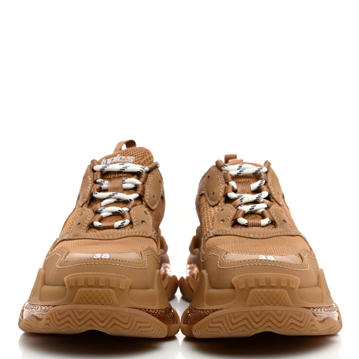 Fabric Mesh Clear Sole Womens Triple S Sneakers 38 Light Camel