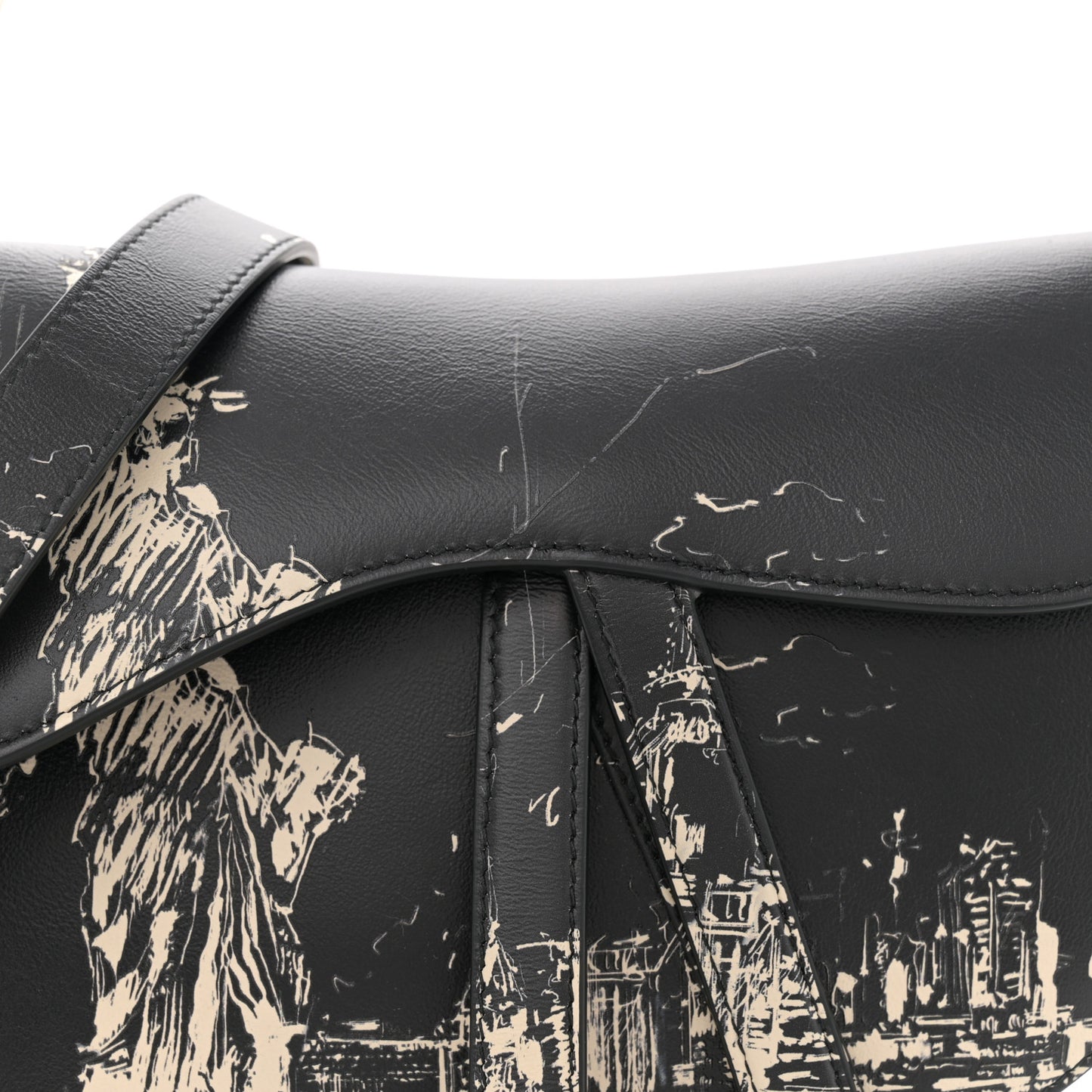 Calfskin New York Saddle Bag With Strap Black Multicolor