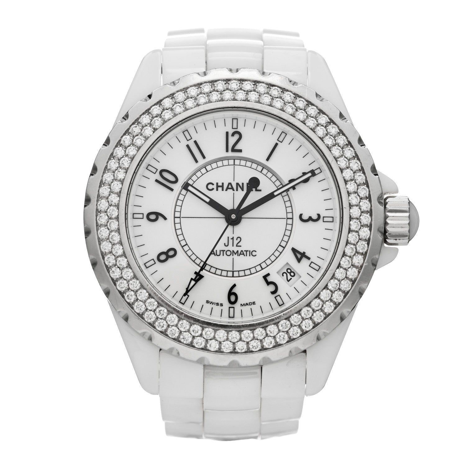 Chanel Stainless Steel Ceramic Diamond Pave Bezel 38mm J12 Automatic Watch White 1 of 5