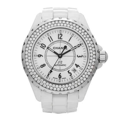 Chanel Stainless Steel Ceramic Diamond Pave Bezel 38mm J12 Automatic Watch White 1 of 5