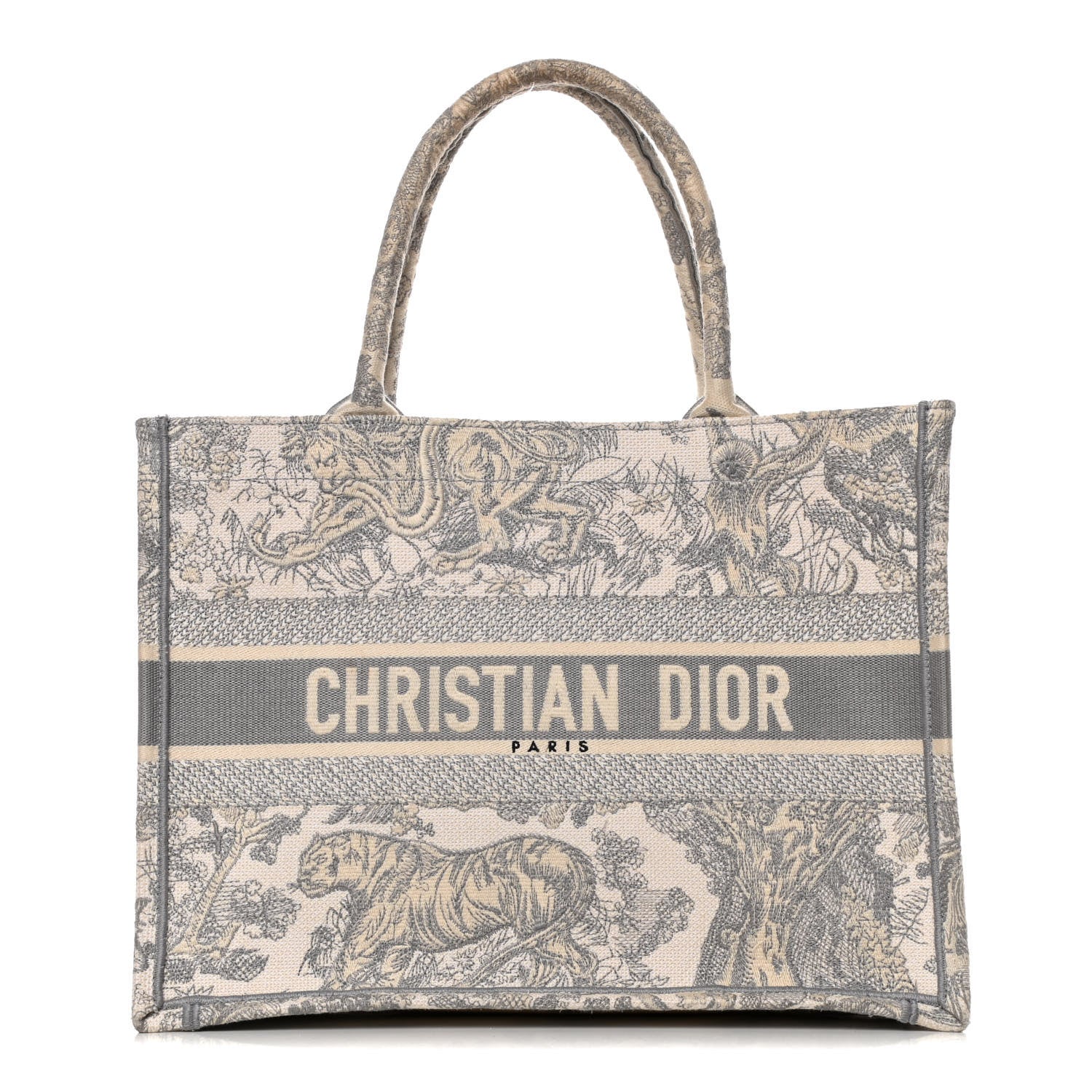 Christian Dior Canvas Embroidered Medium Dioriviera Toile De Jouy Book Tote Gray 1 of 23
