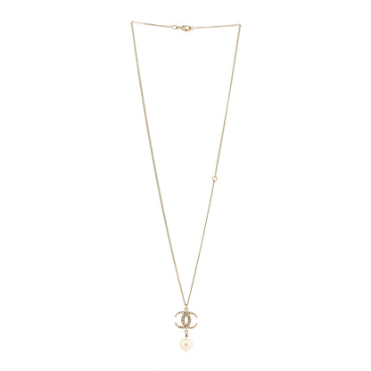 Chanel Pearl Crystal CC Drop Necklace Gold 3 of 4