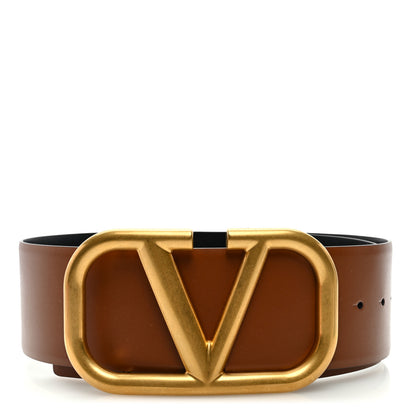 Valentino Garavani Calfskin Mens VLogo 30mm Belt 90 36 Saddle Brown 1 of 4
