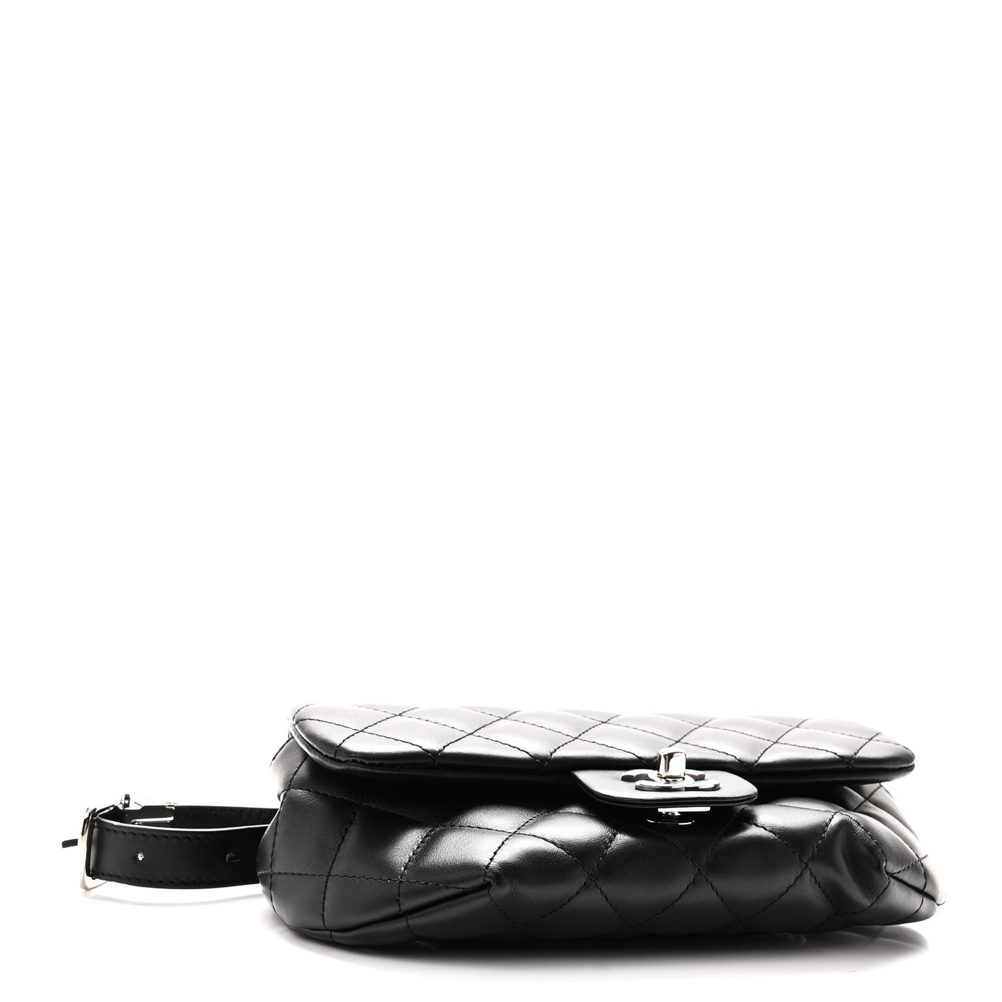 Calfskin Quilted CC Uniform Flap Belt Bag Black