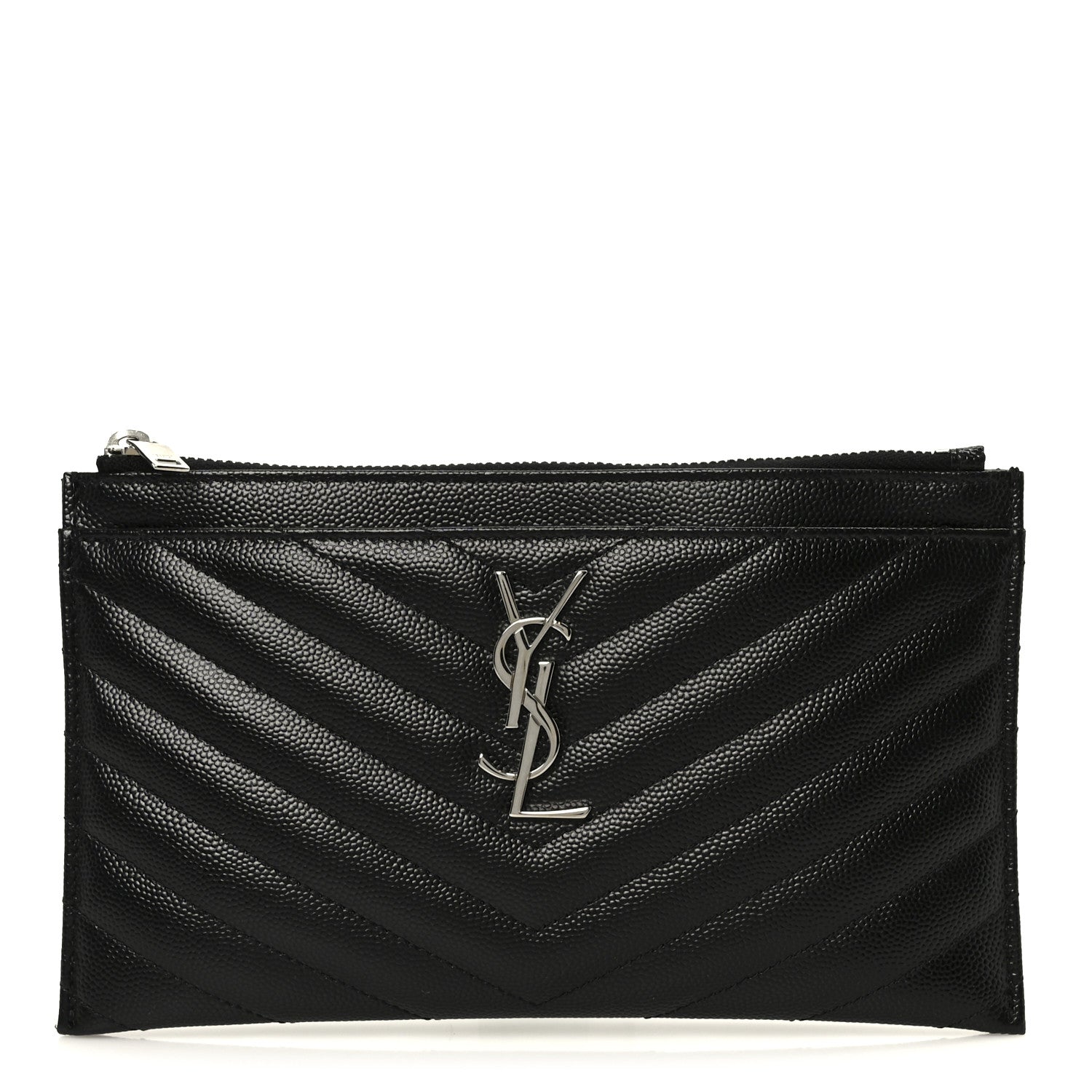 Saint Laurent Grain De Poudre Chevron Monogram Bill Pouch Black 1 of 8