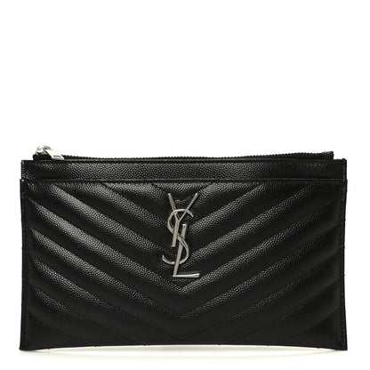 Saint Laurent Grain De Poudre Chevron Monogram Bill Pouch Black 1 of 8