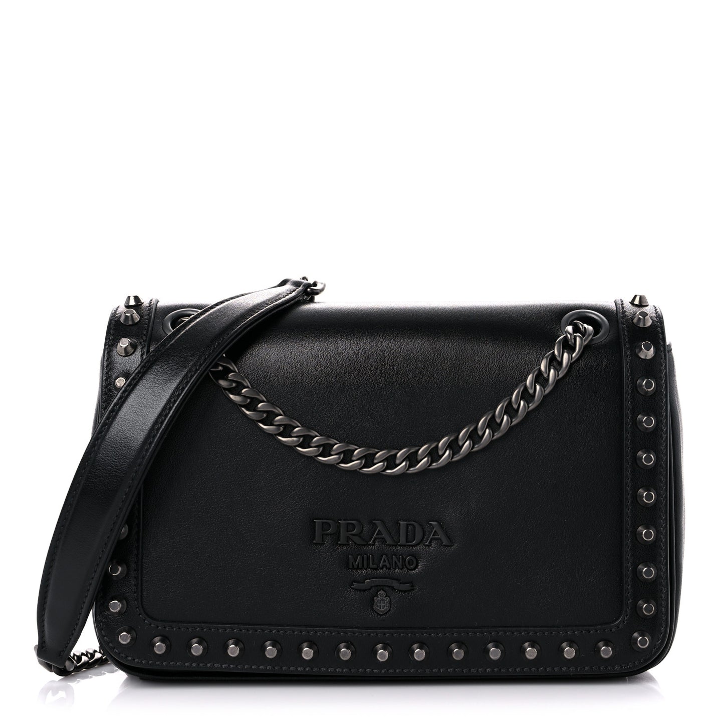 Glace Calfskin Studded Crossbody Black