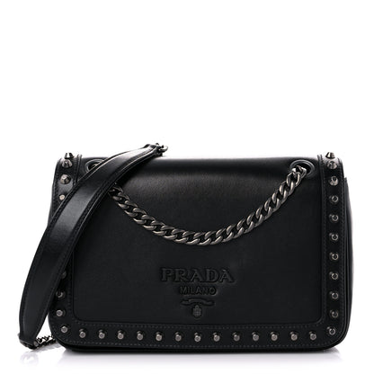 Prada Glace Calfskin Studded Crossbody Black 1 of 9
