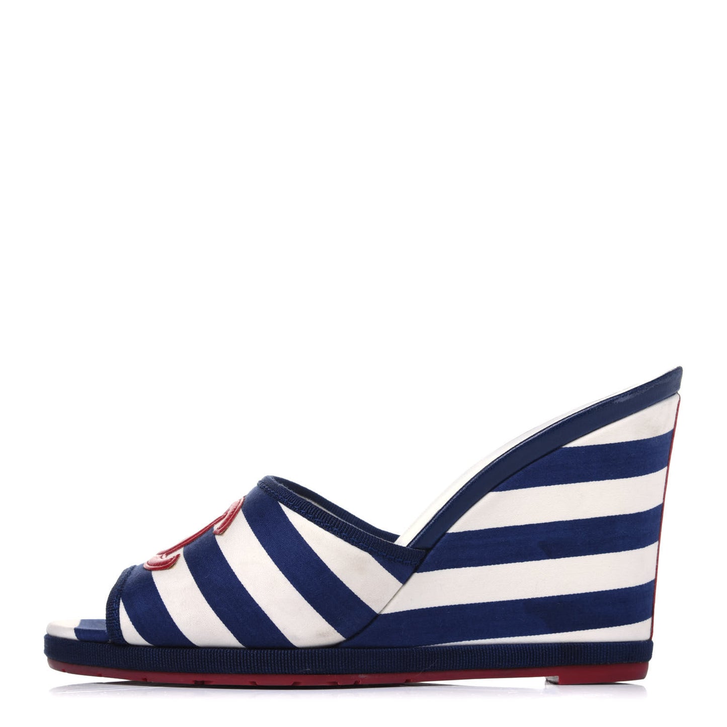 Canvas Striped Wedge Sandals 36 Red Navy Blue