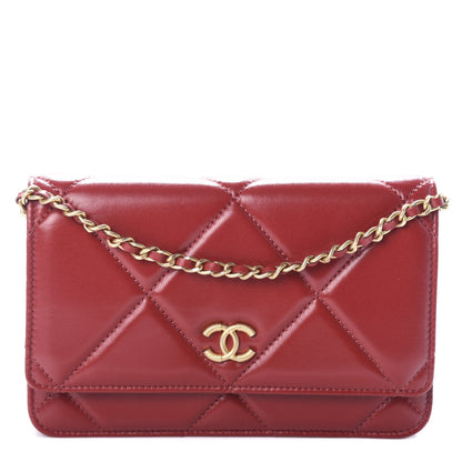Chanel Lambskin Quilted Wallet On Chain WOC Red 1 of 10