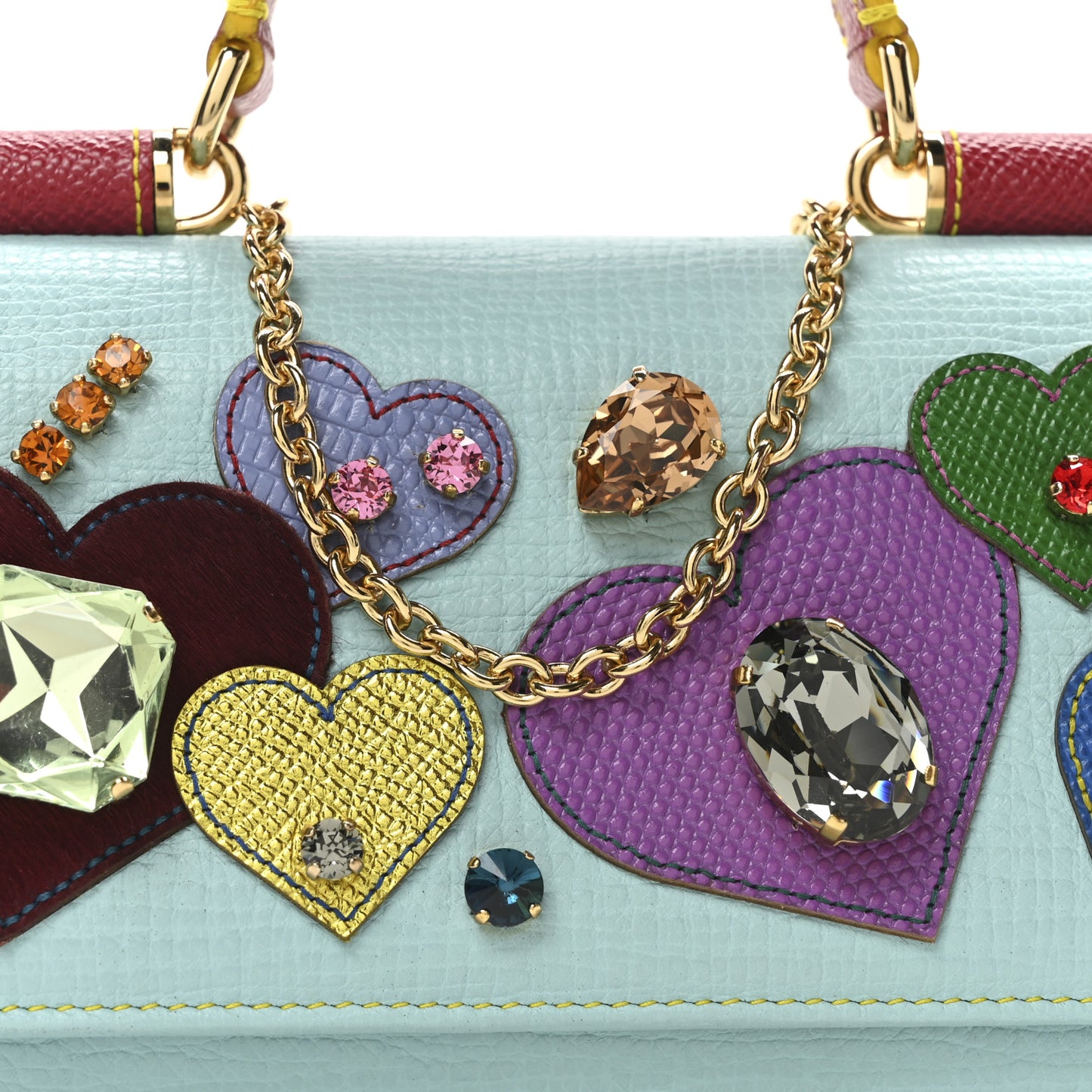 Calfskin Hearts Crystals Mini Miss Sicily Chain Phone Case Wallet Azzuro Chiapo